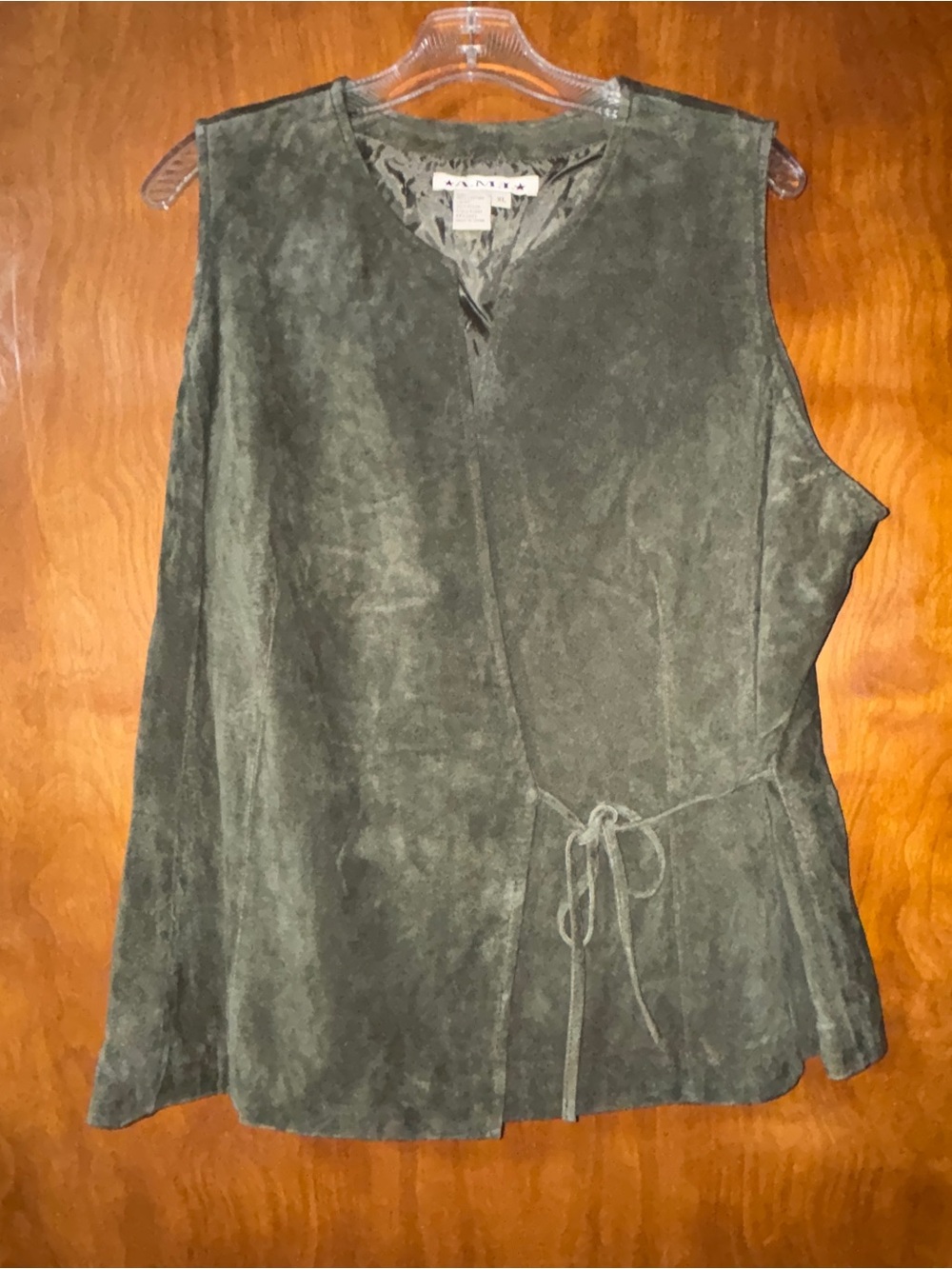 Vintage Y2K A.M.I. Olive Green Suede Tie waist Vest. Sz XL.